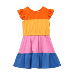Peek Kids Girls' Color Blocked Tiered Cotton Dress Multi Size 12 2794